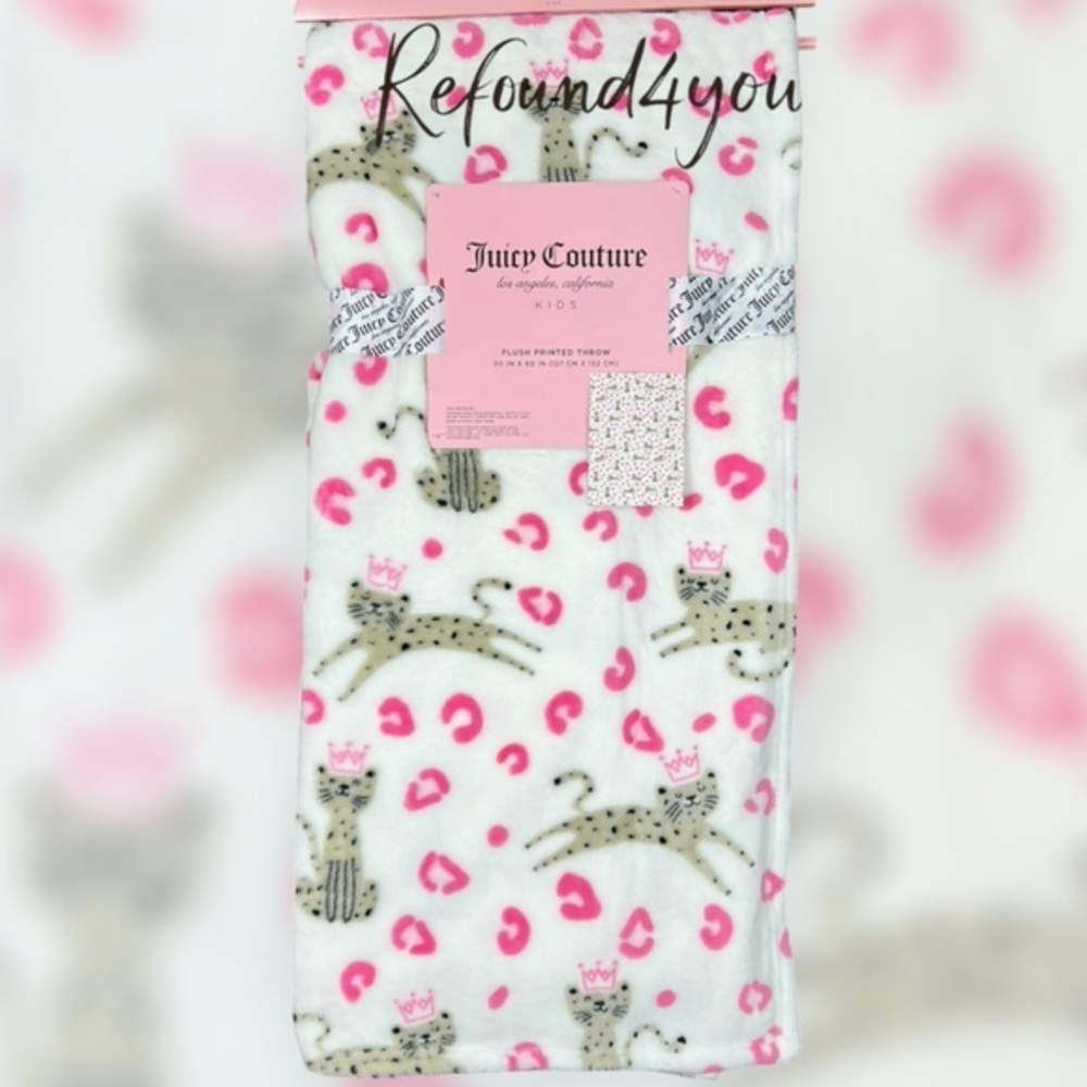 Juicy Couture - ‘Leopards & Pink Spots’ Plush Throw. 50“ x 60“. NWT.